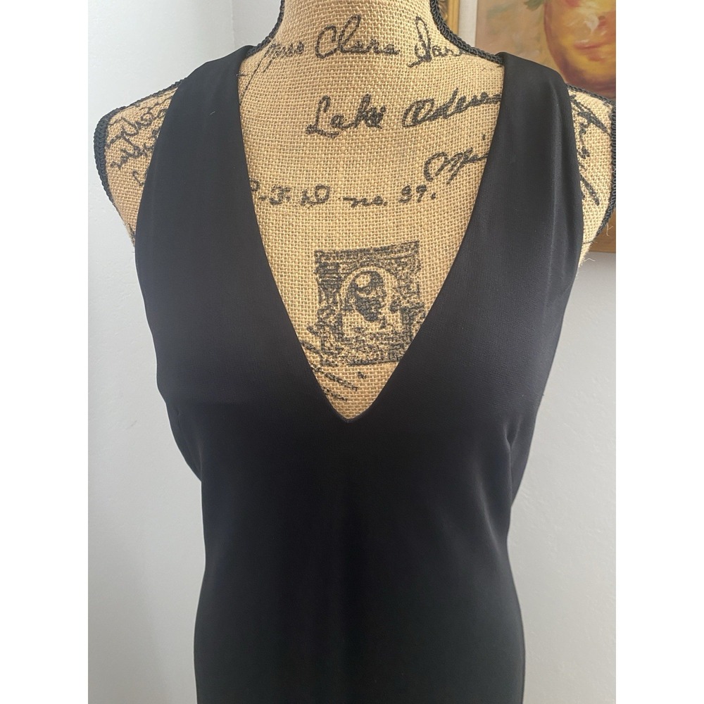 David Meister Black V-Neck Evening Gown Beaded Draped Back Maxi Dress Size 6 - Picture 5 of 6